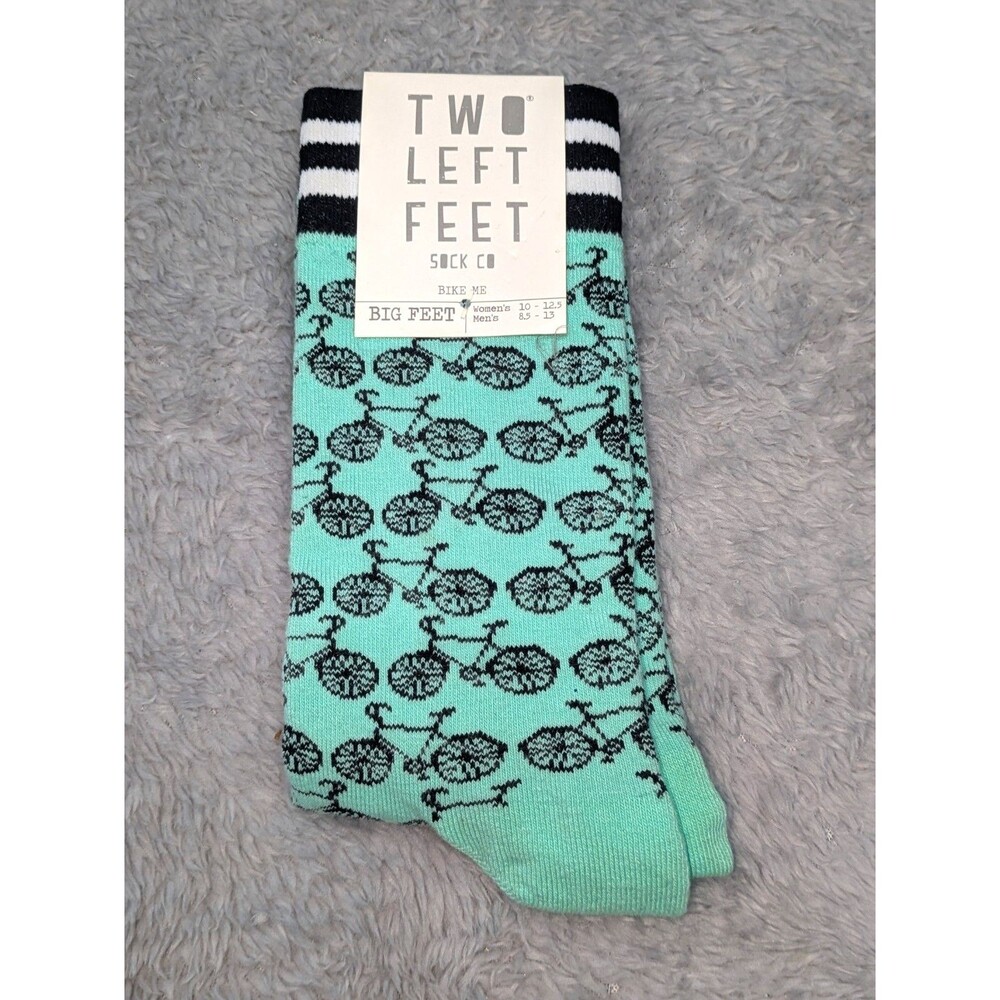 Two Left Feet Bike Me Novelty Crew Socks Aqua Big Feet Men's 8.5–13